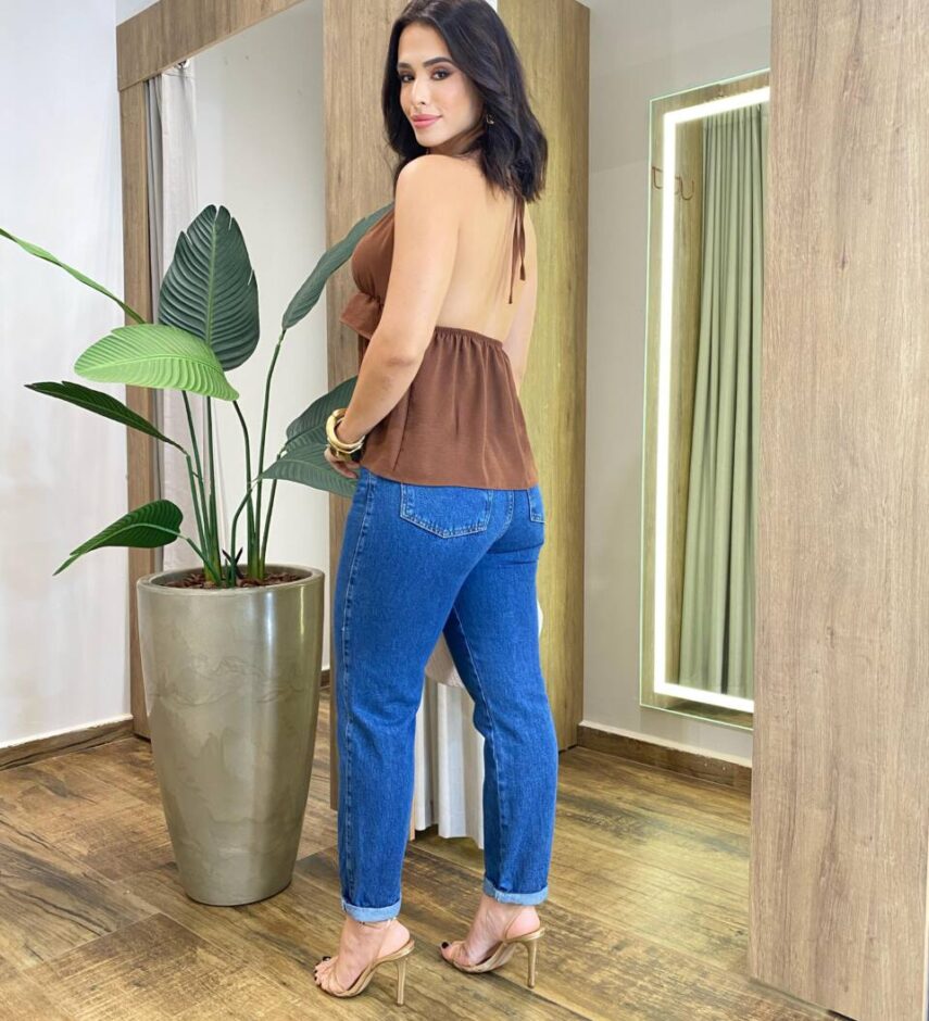 Blusa Feminina Crepe Stephani sem Bojo Frente Única Marrom - Fernanda Ramos Store