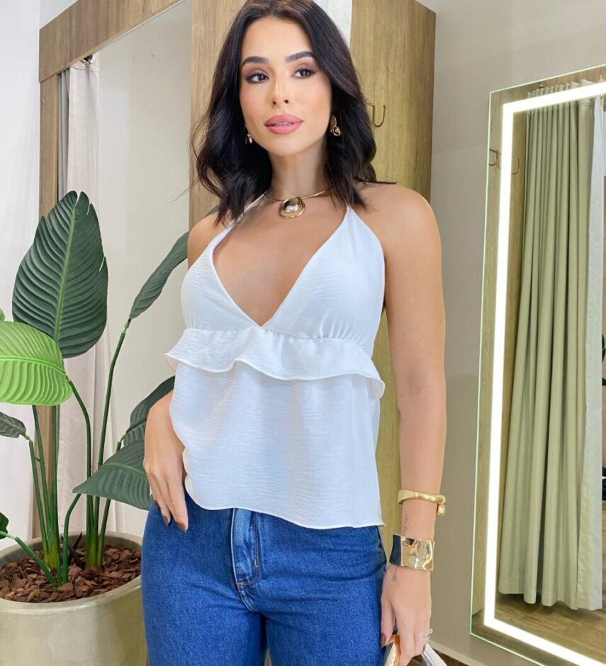 Blusa Feminina Crepe Stephani sem Bojo Frente Única Off White - Fernanda Ramos Store