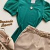 Blusa Feminina Manga Curta com Detalhes em Laise Verde - Fernanda Ramos Store