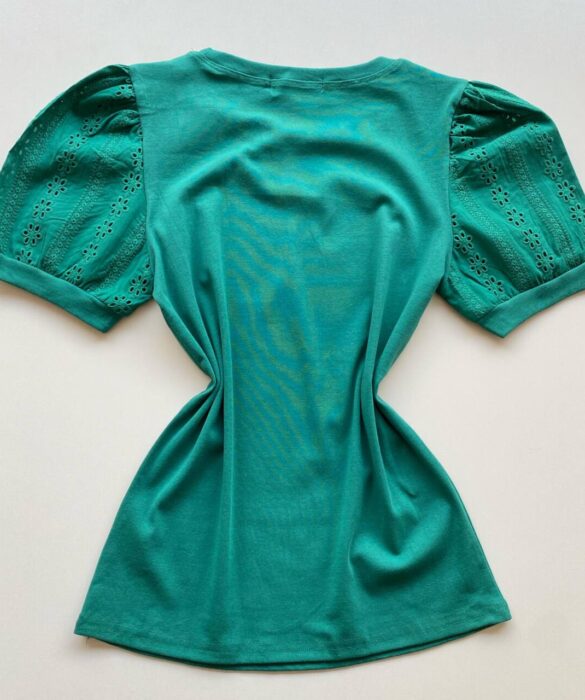 Blusa Feminina Manga Curta com Detalhes em Laise Verde - Fernanda Ramos Store