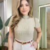 Blusa Feminina Manga Curta Lili Bege Modal - Fernanda Ramos Store