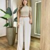 Blusa Feminina Manga Curta Lili Bege Modal - Fernanda Ramos Store