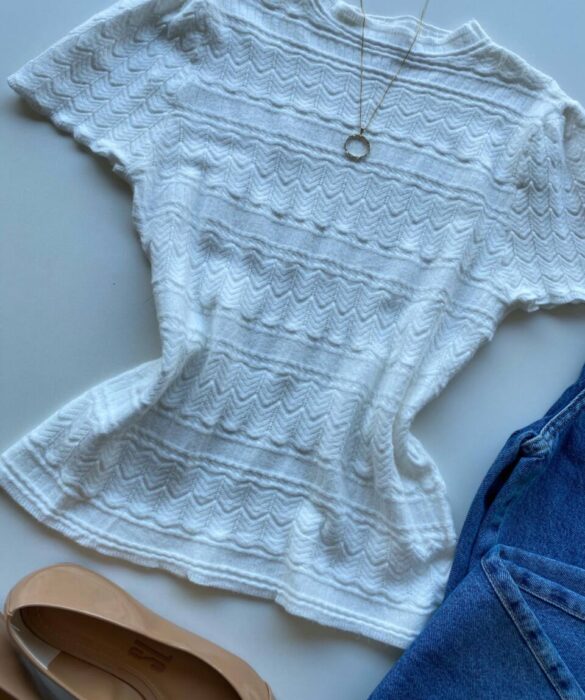 Blusa Feminina Manga Curta Lili Branca Modal - Fernanda Ramos Store