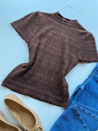 Blusa Feminina Manga Curta Lili Marrom Modal - Fernanda Ramos Store