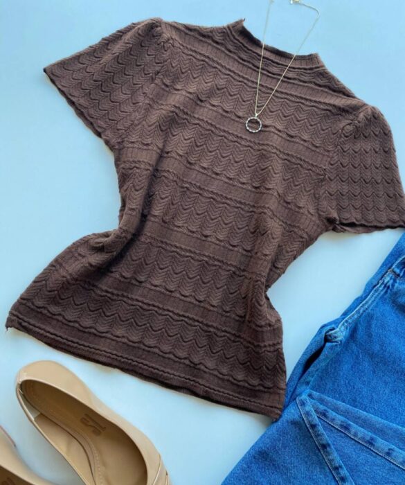 Blusa Feminina Manga Curta Lili Marrom Modal - Fernanda Ramos Store