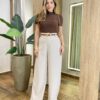 Blusa Feminina Manga Curta Lili Marrom Modal - Fernanda Ramos Store