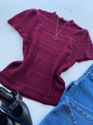 Blusa Feminina Manga Curta Lili Marsala Modal - Fernanda Ramos Store