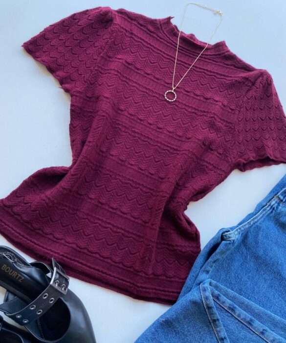 Blusa Feminina Manga Curta Lili Marsala Modal - Fernanda Ramos Store