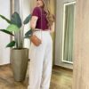 Blusa Feminina Manga Curta Lili Marsala Modal - Fernanda Ramos Store