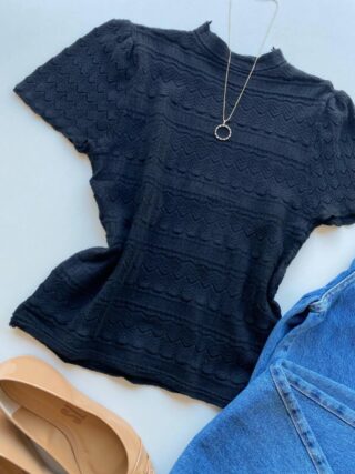 Blusa Feminina Manga Curta Lili Preta Modal - Fernanda Ramos Store