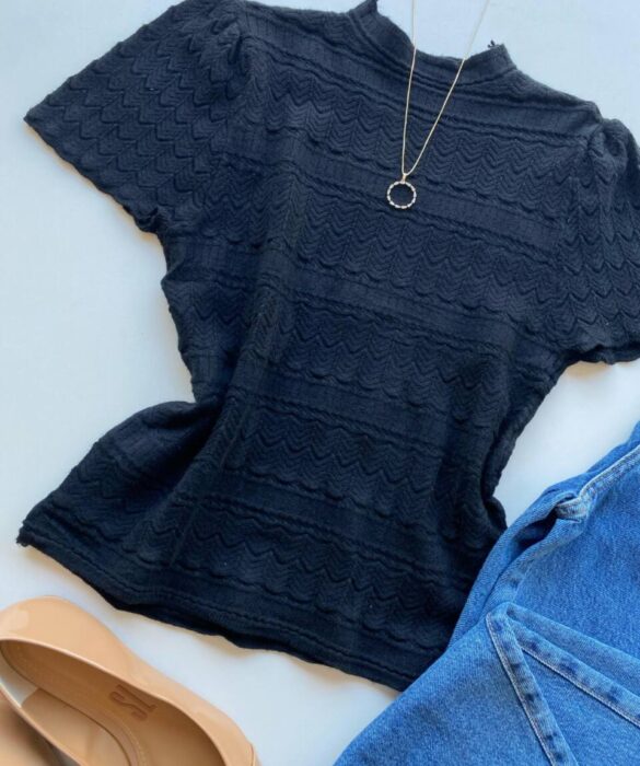 Blusa Feminina Manga Curta Lili Preta Modal - Fernanda Ramos Store