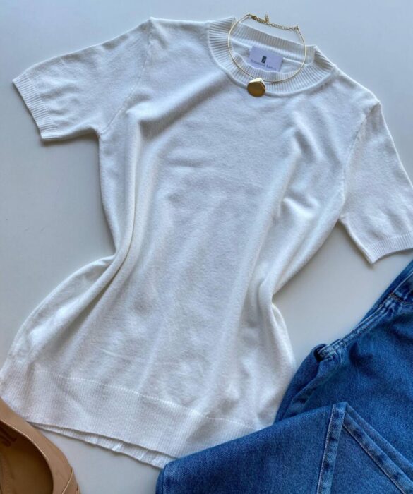 Blusa Feminina Manga Curta Modal Angélica W1069 Branca - Fernanda Ramos Store