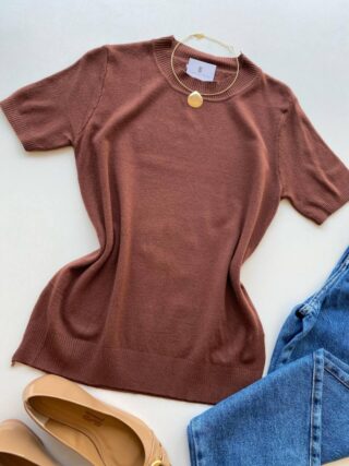 Blusa Feminina Manga Curta Modal Angélica W1069 Caramelo - Fernanda Ramos Store