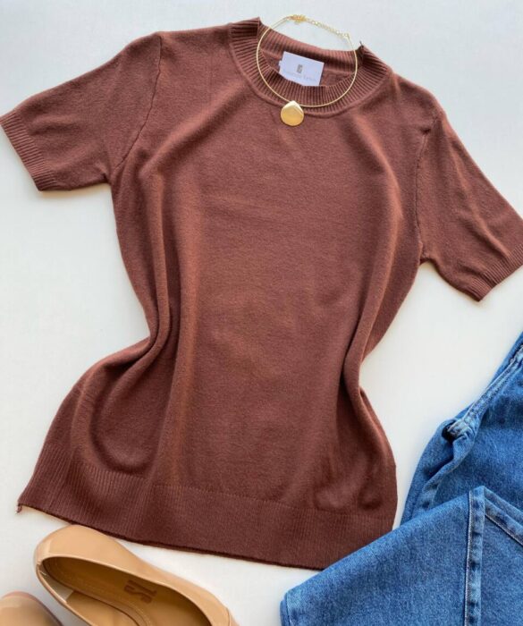 Blusa Feminina Manga Curta Modal Angélica W1069 Caramelo - Fernanda Ramos Store