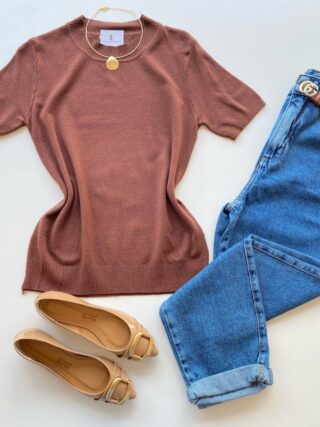 Blusa Feminina Manga Curta Modal Angélica W1069 Caramelo - Fernanda Ramos Store