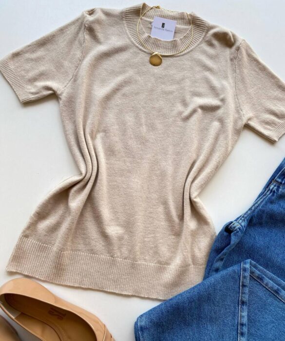 Blusa Feminina Manga Curta Modal Angélica W1069 Nude - Fernanda Ramos Store