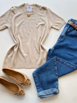 Blusa Feminina Manga Curta Modal Angélica W1069 Nude - Fernanda Ramos Store
