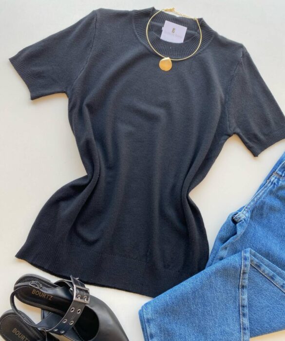 Blusa Feminina Manga Curta Modal Angélica W1069 Preta - Fernanda Ramos Store