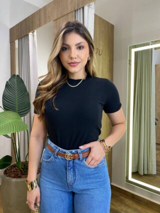 Blusa Feminina Manga Curta Modal Angélica W1069 Preta - Fernanda Ramos Store