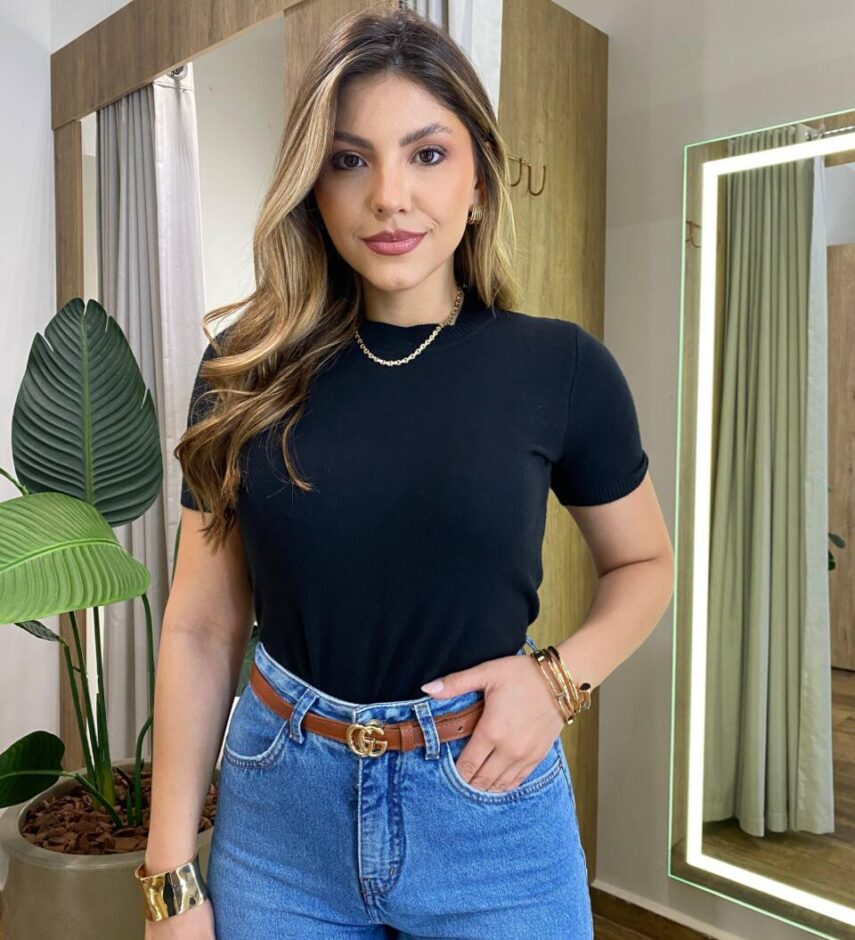 Blusa Feminina Manga Curta Modal Angélica W1069 Preta - Fernanda Ramos Store