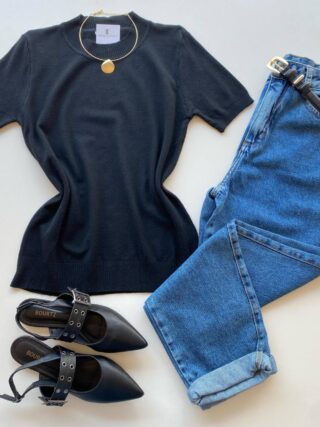 Blusa Feminina Manga Curta Modal Angélica W1069 Preta - Fernanda Ramos Store