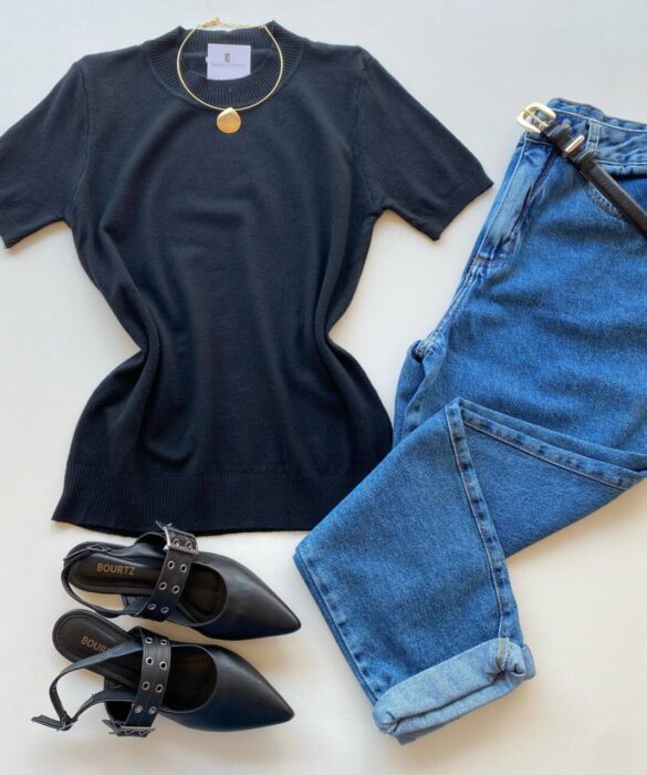 Blusa Feminina Manga Curta Modal Angélica W1069 Preta - Fernanda Ramos Store