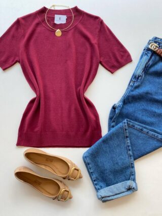 Blusa Feminina Manga Curta Modal Angélica W1069 Vinho - Fernanda Ramos Store
