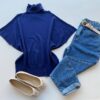 Blusa Feminina Manga Curta Modal Gola Alta W15 Azul - Fernanda Ramos Store