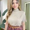 Blusa Feminina Manga Curta Modal Gola Alta W15 Bege - Fernanda Ramos Store