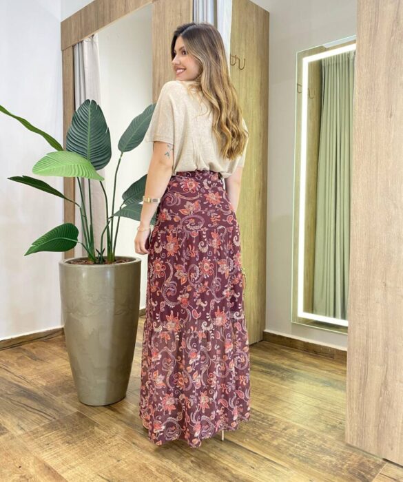 Blusa Feminina Manga Curta Modal Gola Alta W15 Bege - Fernanda Ramos Store