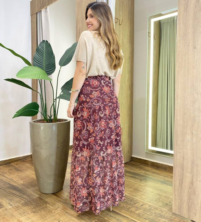 Blusa Feminina Manga Curta Modal Gola Alta W15 Bege - Fernanda Ramos Store