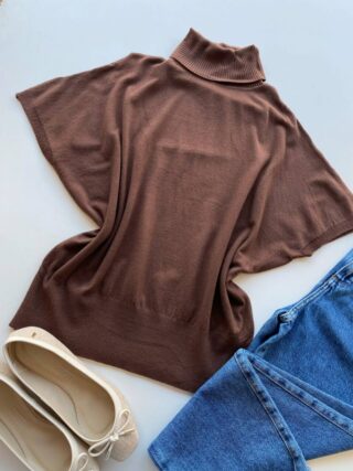 Blusa Feminina Manga Curta Modal Gola Alta W15 Marrom - Fernanda Ramos Store