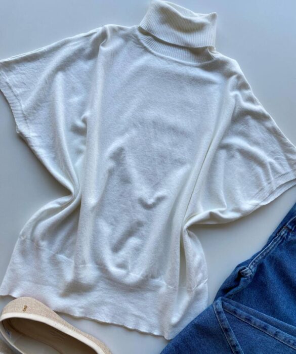 Blusa Feminina Manga Curta Modal Gola Alta W15 Off White - Fernanda Ramos Store