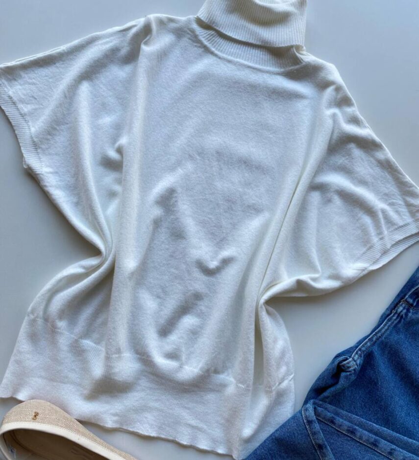 Blusa Feminina Manga Curta Modal Gola Alta W15 Off White - Fernanda Ramos Store