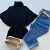 Blusa Feminina Manga Curta Modal Gola Alta W15 Preta - Fernanda Ramos Store