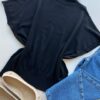 Blusa Feminina Manga Curta Modal Gola Alta W15 Preta - Fernanda Ramos Store