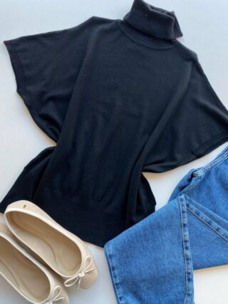 Blusa Feminina Manga Curta Modal Gola Alta W15 Preta - Fernanda Ramos Store