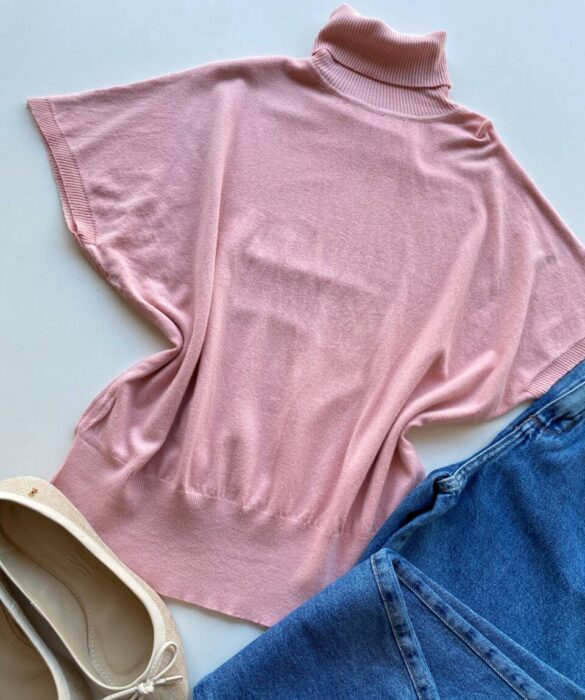 Blusa Feminina Manga Curta Modal Gola Alta W15 Rosa - Fernanda Ramos Store