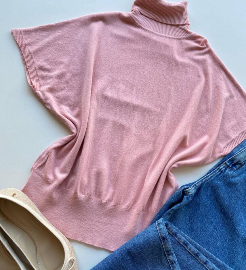 Blusa Feminina Manga Curta Modal Gola Alta W15 Rosa - Fernanda Ramos Store