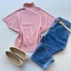 Blusa Feminina Manga Curta Modal Gola Alta W15 Rosa - Fernanda Ramos Store