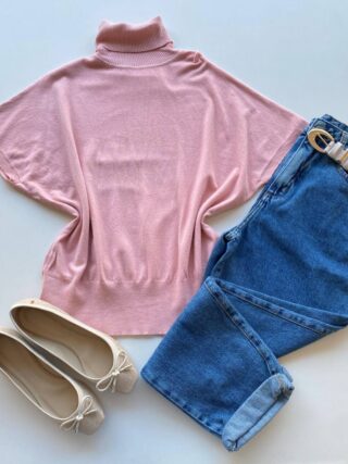 Blusa Feminina Manga Curta Modal Gola Alta W15 Rosa - Fernanda Ramos Store
