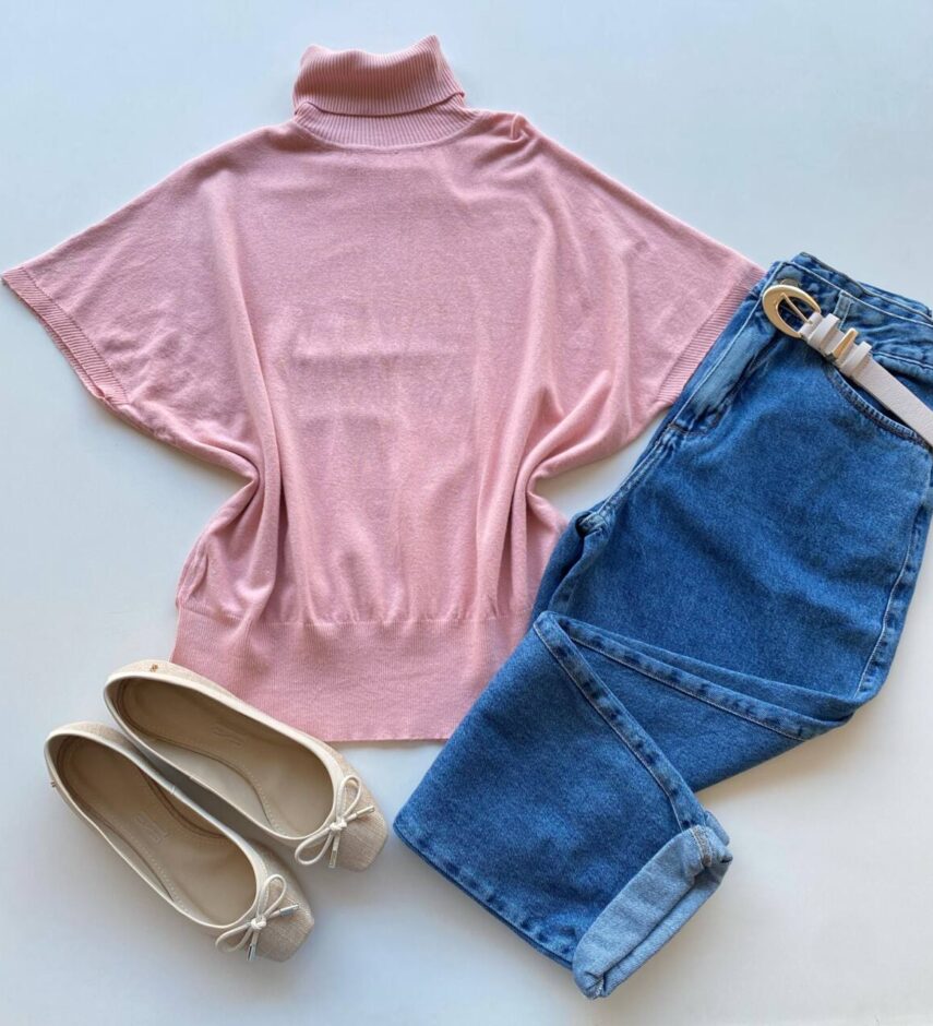 Blusa Feminina Manga Curta Modal Gola Alta W15 Rosa - Fernanda Ramos Store