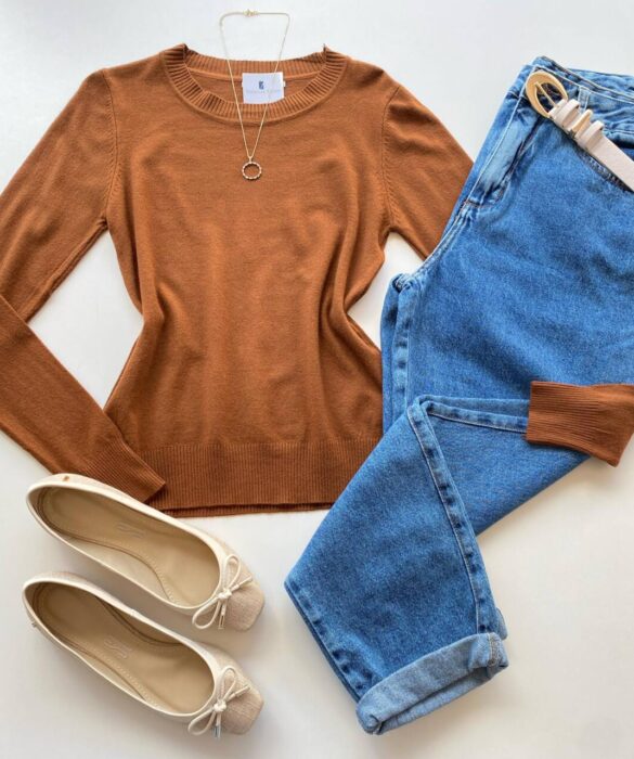 Blusa Feminina Manga Longa Modal W1056 Caramelo - Fernanda Ramos Store