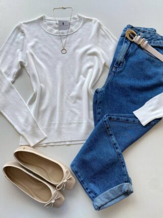 Blusa Feminina Manga Longa Modal W1056 Off White - Fernanda Ramos Store
