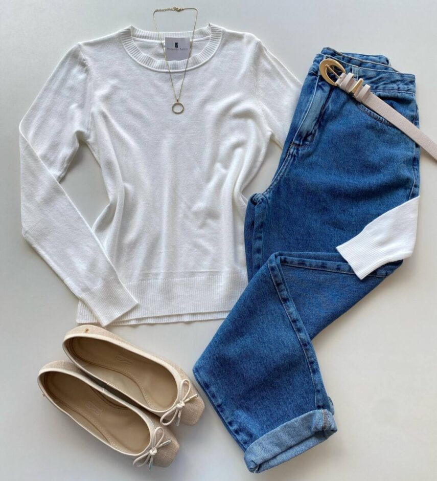 Blusa Feminina Manga Longa Modal W1056 Off White - Fernanda Ramos Store