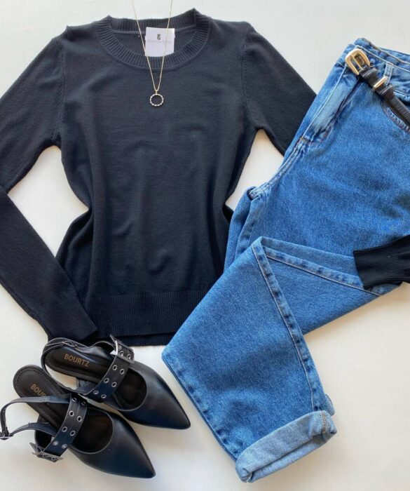 Blusa Feminina Manga Longa Modal W1056 Preto - Fernanda Ramos Store