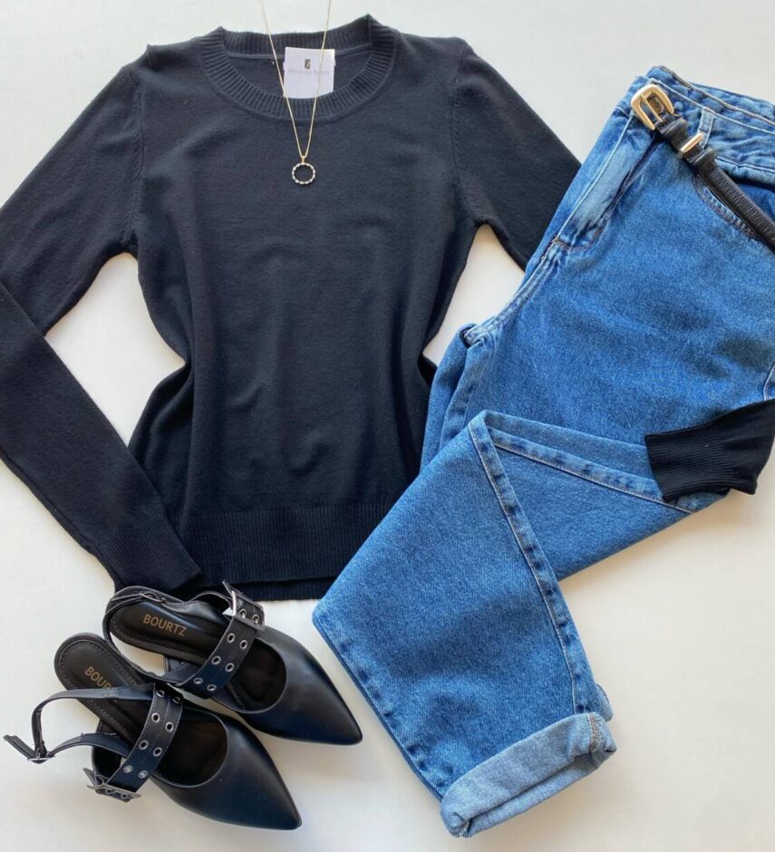Blusa Feminina Manga Longa Modal W1056 Preto - Fernanda Ramos Store