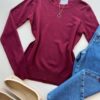 Blusa Feminina Manga Longa Modal W1056 Vinho - Fernanda Ramos Store