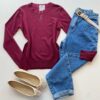 Blusa Feminina Manga Longa Modal W1056 Vinho - Fernanda Ramos Store