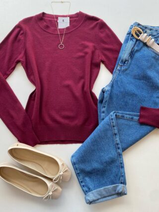 Blusa Feminina Manga Longa Modal W1056 Vinho - Fernanda Ramos Store